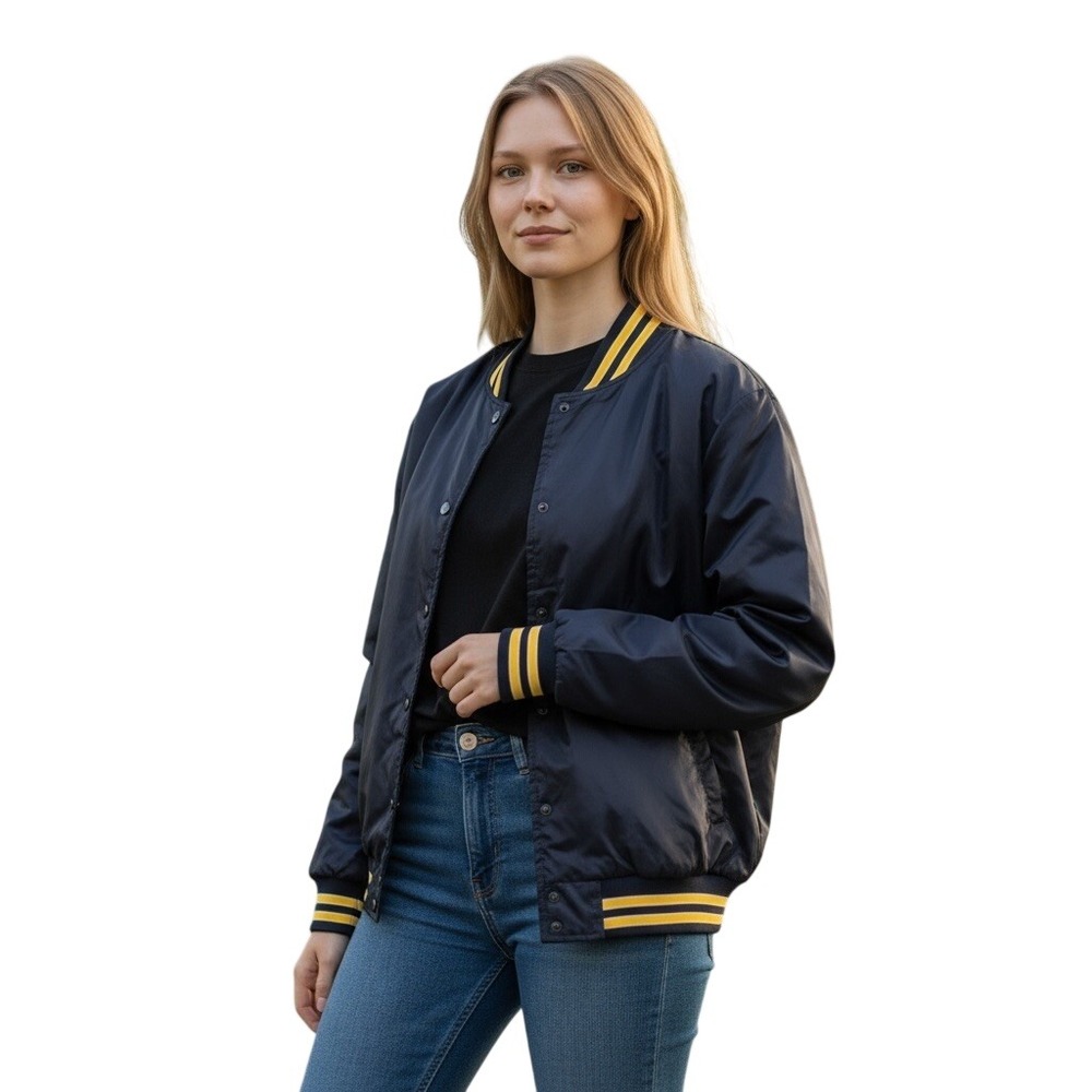 Ci Sono Women's Navy Vintage Style Padded Bomber Jacket w/ Snaps Size M